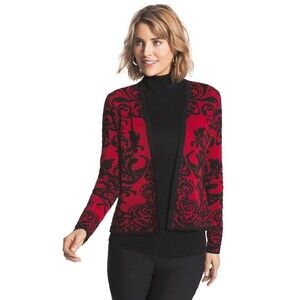 Chico's Cardigan sweater open holiday red/black print Size 1 (M) long sleeve
